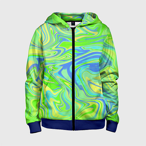 Детская толстовка на молнии Неоновая абстракция волны / 3D-Синий – фото 1