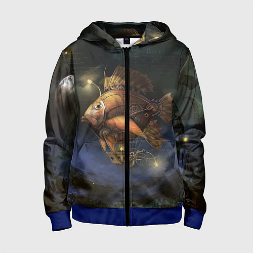 Детская толстовка на молнии Рыба-дирижабль в ночи / 3D-Синий – фото 1