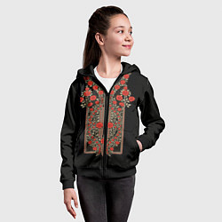 Толстовка на молнии детская Растительный цветочный орнамент - красные розы на, цвет: 3D-черный — фото 2