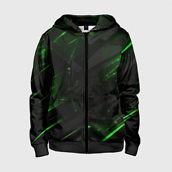 Толстовка на молнии детская Dark black green abstract, цвет: 3D-черный