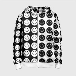 Толстовка на молнии детская Smiley black and white, цвет: 3D-белый