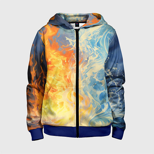 Детская толстовка на молнии Вода и пламя абстракция / 3D-Синий – фото 1