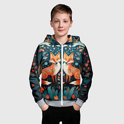 Толстовка на молнии детская Две лисички в стиле фолк арт, цвет: 3D-меланж — фото 2