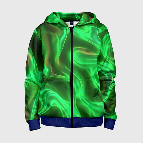 Детская толстовка на молнии Зеленая абстракция хром / 3D-Синий – фото 1