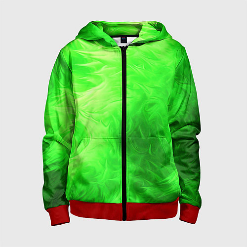 Детская толстовка на молнии Яркий зеленый фон / 3D-Красный – фото 1