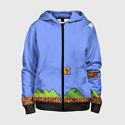 Толстовка на молнии детская Первый уровень Марио, цвет: 3D-черный