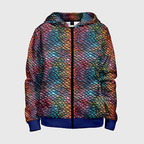 Детская толстовка на молнии Разноцветная чешуя дракона / 3D-Синий – фото 1