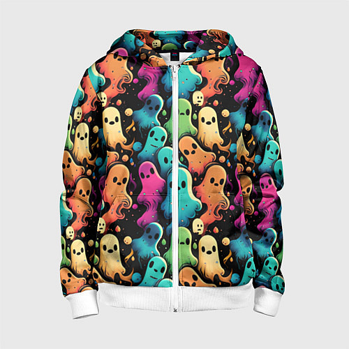 Детская толстовка на молнии Паттерн с разноцветными приведениями / 3D-Белый – фото 1