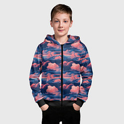 Толстовка на молнии детская Волшебные сине розовые облока, цвет: 3D-черный — фото 2