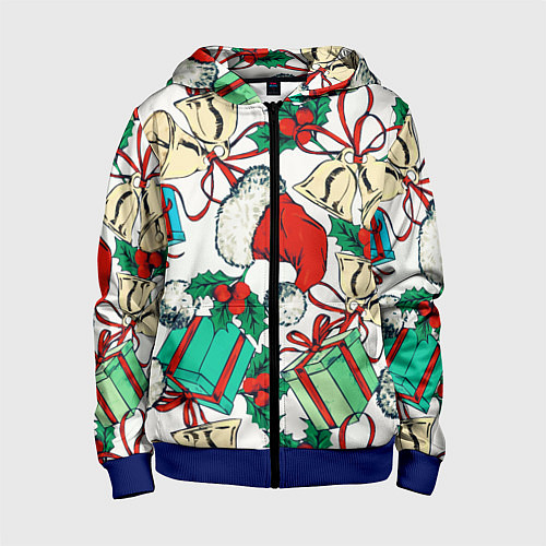 Детская толстовка на молнии Узор с новогодними падарками / 3D-Синий – фото 1