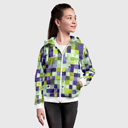 Толстовка на молнии детская Ретро квадраты болотные, цвет: 3D-белый — фото 2