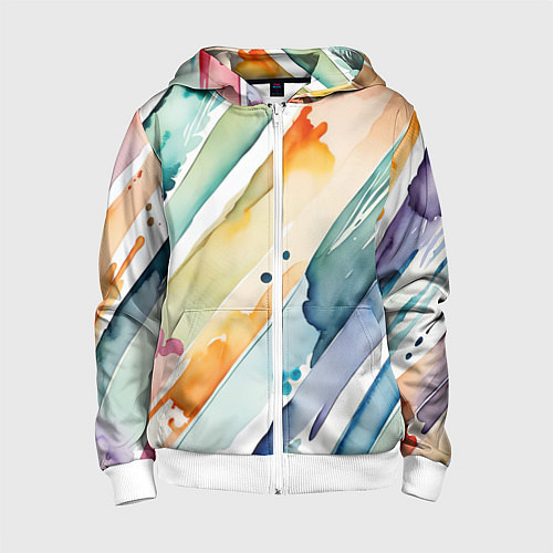 Детская толстовка на молнии Цветный акварельные мазки - нейросеть / 3D-Белый – фото 1