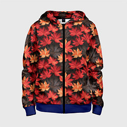Толстовка на молнии детская Кленовые листья на темном фоне, цвет: 3D-синий