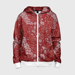 Толстовка на молнии детская Белые лепестки на красном фоне, цвет: 3D-белый