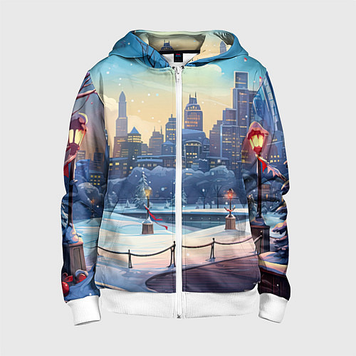 Детская толстовка на молнии Зимний большой город / 3D-Белый – фото 1