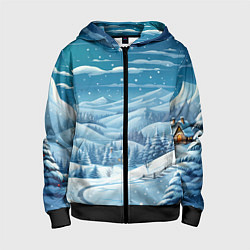 Детская толстовка на молнии Новогодний пейзаж природа