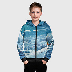 Толстовка на молнии детская Новогодний пейзаж природа, цвет: 3D-черный — фото 2