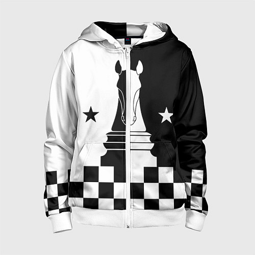 Детская толстовка на молнии Шахматный конь / 3D-Белый – фото 1