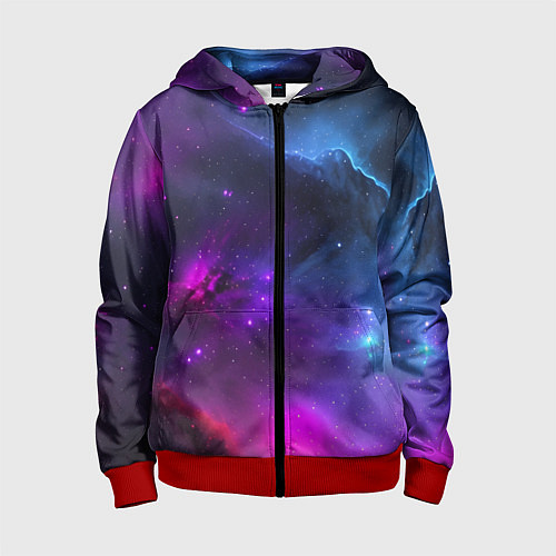 Детская толстовка на молнии Бескрайний космос фиолетовый / 3D-Красный – фото 1