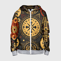 Толстовка на молнии детская Узор в славянском стиле на тёмном фоне, цвет: 3D-меланж