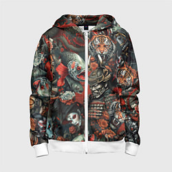 Толстовка на молнии детская Татуировка ирезуми в японском стиле, цвет: 3D-белый
