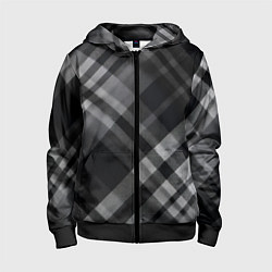 Толстовка на молнии детская Черно-белая диагональная клетка в шотландском стил, цвет: 3D-черный