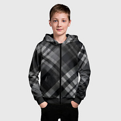 Толстовка на молнии детская Черно-белая диагональная клетка в шотландском стил, цвет: 3D-черный — фото 2