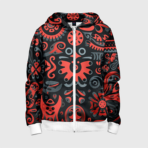Детская толстовка на молнии Красно-черный узор в славянском стиле / 3D-Белый – фото 1