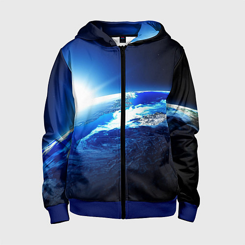 Детская толстовка на молнии Восход солнца в космосе / 3D-Синий – фото 1