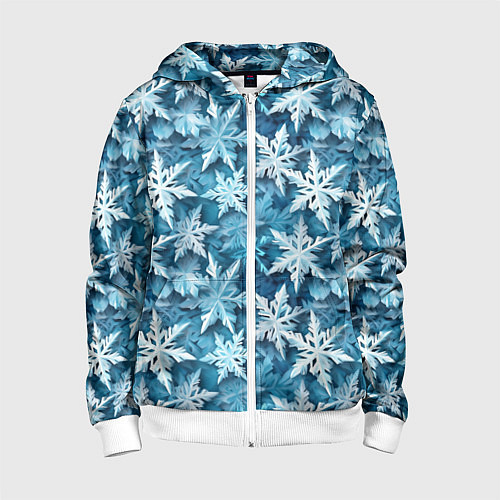 Детская толстовка на молнии New Years pattern with snowflakes / 3D-Белый – фото 1