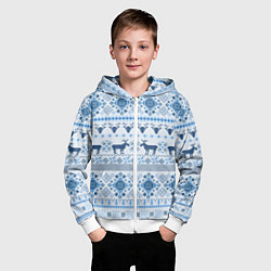 Толстовка на молнии детская Blue sweater with reindeer, цвет: 3D-белый — фото 2