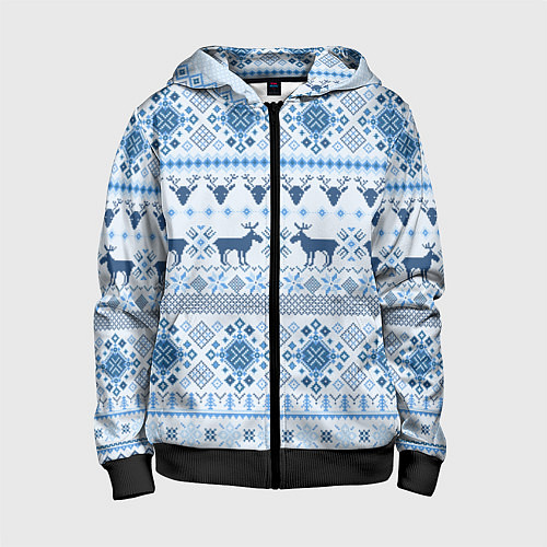 Детская толстовка на молнии Blue sweater with reindeer / 3D-Черный – фото 1