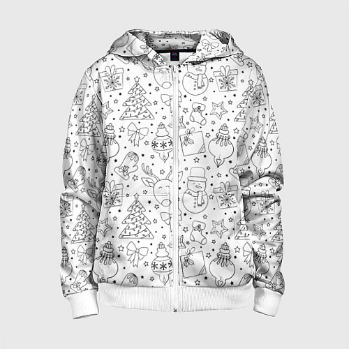 Детская толстовка на молнии Черно-белый новогодний патерн / 3D-Белый – фото 1