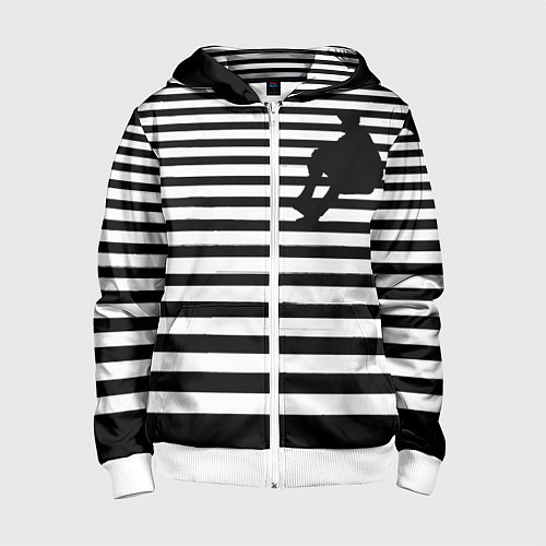 Детская толстовка на молнии Силуэт на чёрно белом полосы / 3D-Белый – фото 1