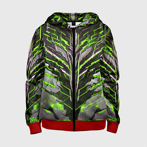 Детская толстовка на молнии Киберпанк доспех зелёный / 3D-Красный – фото 1