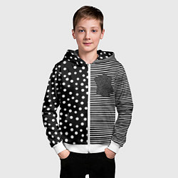 Толстовка на молнии детская Мелкая полоска и белый горошек на чёрном, цвет: 3D-белый — фото 2