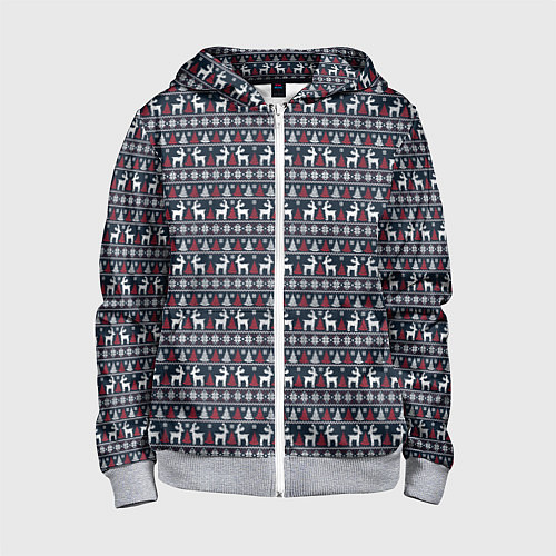 Детская толстовка на молнии Новогодние олени с елочками / 3D-Меланж – фото 1