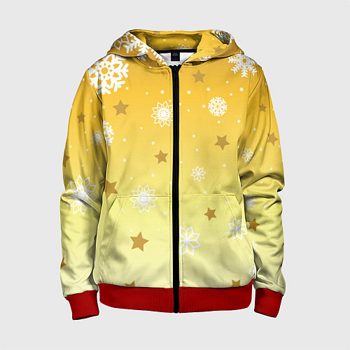 Детская толстовка на молнии Снежинки и звезды на желтом / 3D-Красный – фото 1