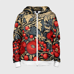 Толстовка на молнии детская Новогодние ягодки и узоры, цвет: 3D-белый