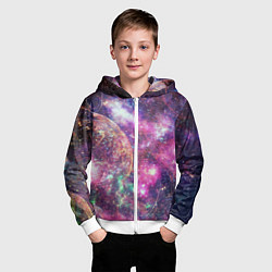 Толстовка на молнии детская Пурпурные космические туманности со звездами, цвет: 3D-белый — фото 2