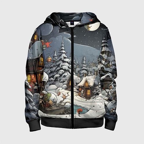 Детская толстовка на молнии Волшебство новогодней ночи / 3D-Черный – фото 1