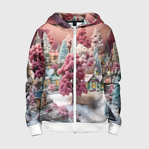 Детская толстовка на молнии Зимний закат новый год / 3D-Белый – фото 1