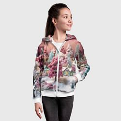 Толстовка на молнии детская Зимний закат новый год, цвет: 3D-белый — фото 2