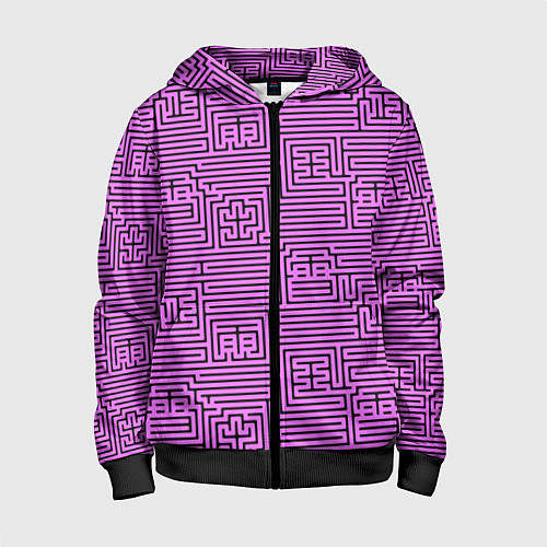 Детская толстовка на молнии Лабиринт с иероглифами на сиреневом / 3D-Черный – фото 1