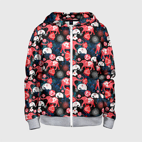 Детская толстовка на молнии Красные слоны / 3D-Меланж – фото 1