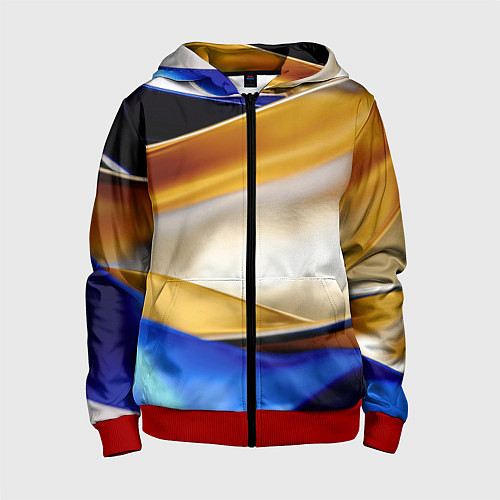 Детская толстовка на молнии Белая желтая синяя абстракция / 3D-Красный – фото 1