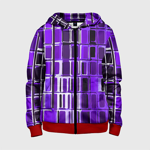 Детская толстовка на молнии Фиолетовые прямоугольники / 3D-Красный – фото 1