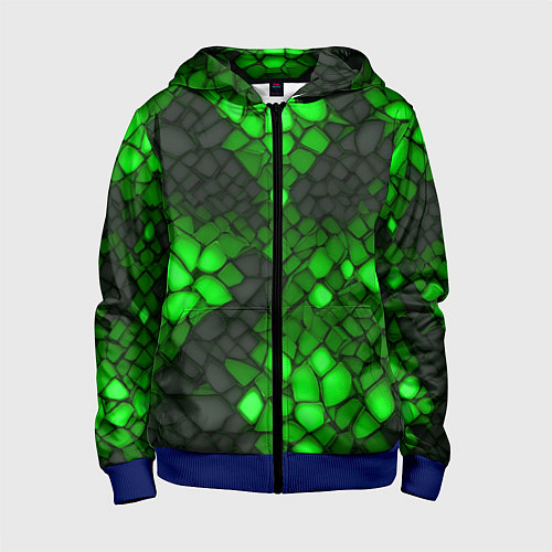 Детская толстовка на молнии Зелёный трескающийся камень / 3D-Синий – фото 1