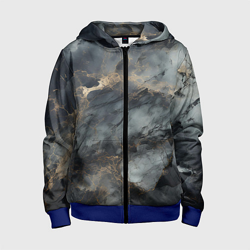 Детская толстовка на молнии Темно-серый мрамор / 3D-Синий – фото 1