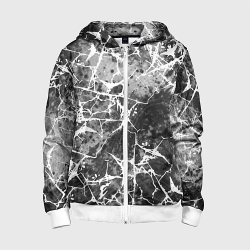 Детская толстовка на молнии Абстракция - белые трещины на сером фоне / 3D-Белый – фото 1